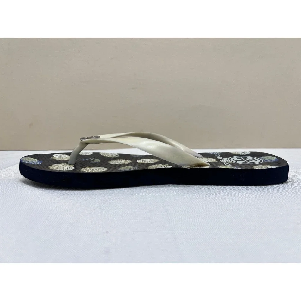 Tory Burch Flip Flop Sandals Womens 8 Black Hedgehog Print Good Casual Thong